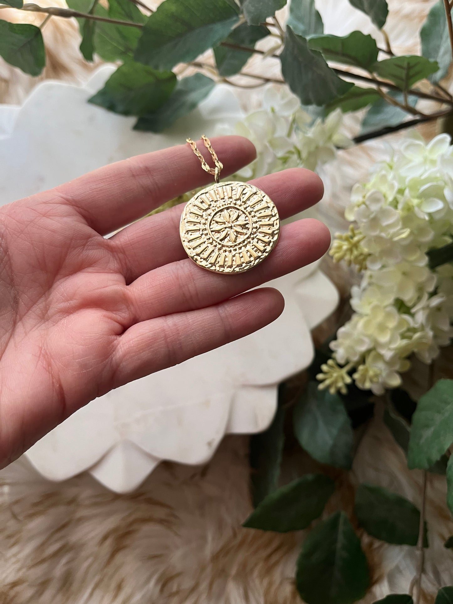 Chrysanthemum Medallion Pendant Necklace