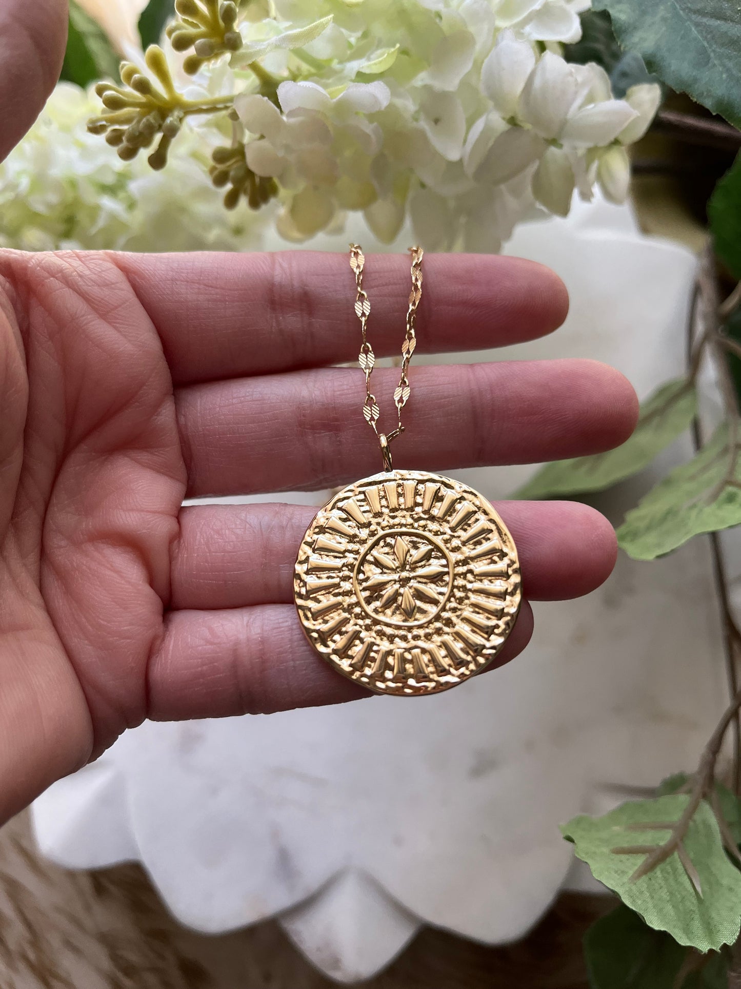 Chrysanthemum Medallion Pendant Necklace